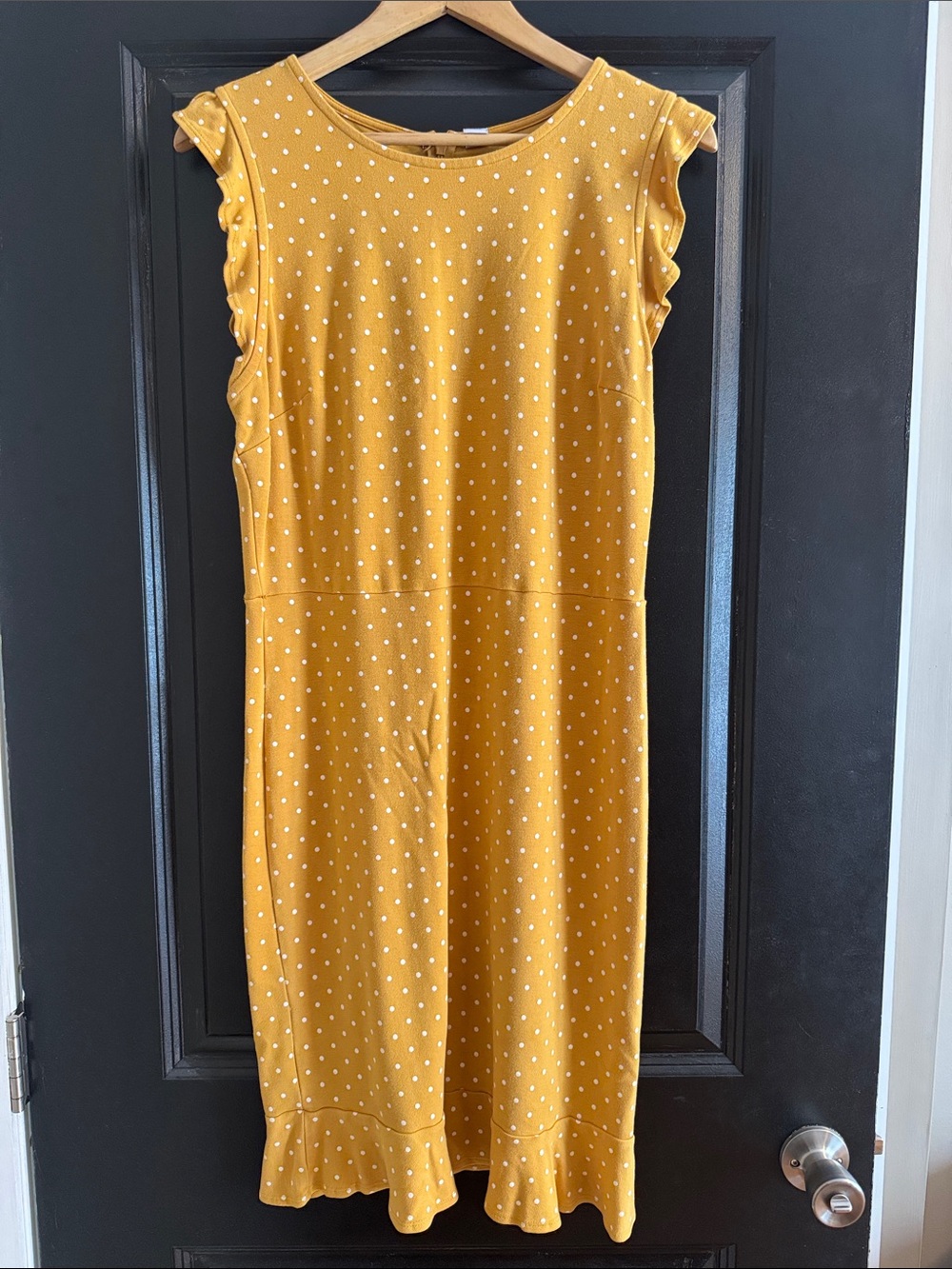 Old Navy Mustard Polka Dot Midi Dress Like New Size L ruffle